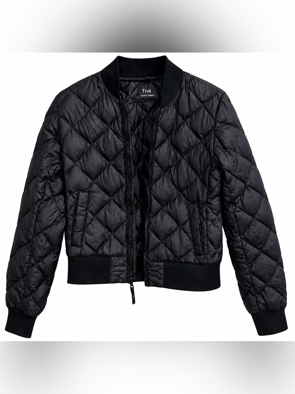 TNA Black Quilted Bomber Jacket with Ribbed Trim